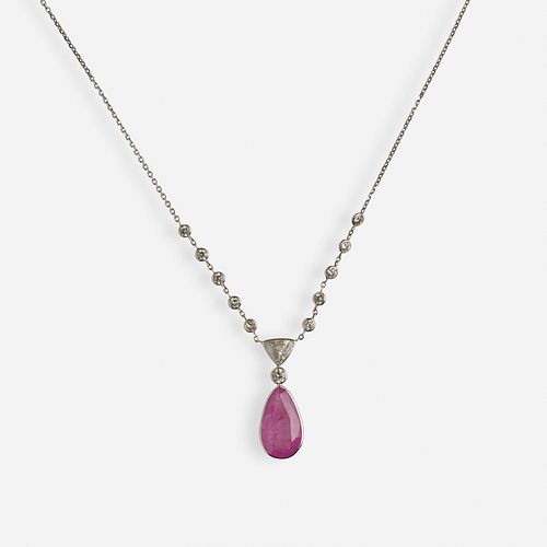 Pink sapphire and diamond pendant necklace