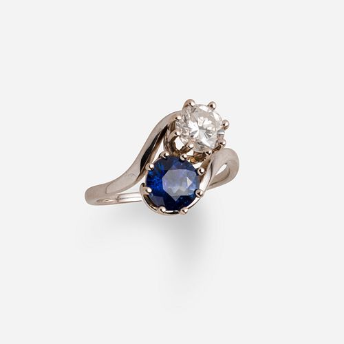 Sapphire and diamond 'Moi et Toi' ring