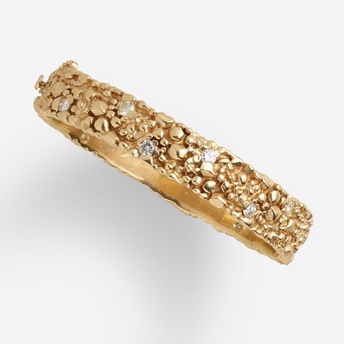 Van Cleef & Arpels, Textured gold and diamond bangle bracelet