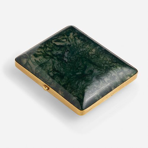 Antique French gold and moss agate box