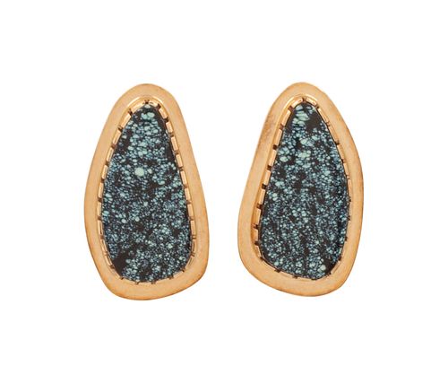 Gail Bird and Yazzie Johnson
(DINE, B. 1946 and B. 1949)
14kt Gold and Turquoise Earrings