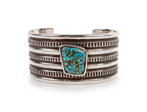 Edison Cummings
(DINE, B. 1962)
Silver and Indian Mountain Turquoise Cuff Bracelet