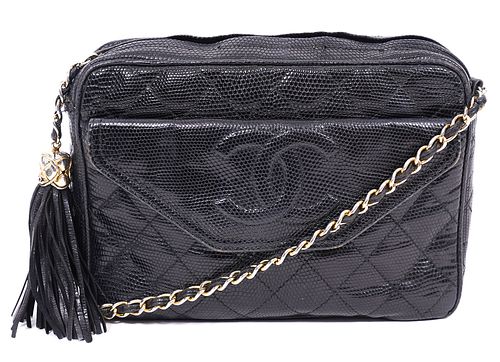Chanel Black Vintage Snakeskin Shoulder Bag 1989