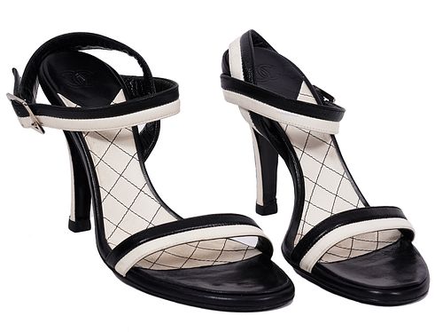 Chanel Black & White Strappy Heels Size 36