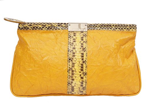 Jimmy Choo Golden Yellow Leather Python Clutch