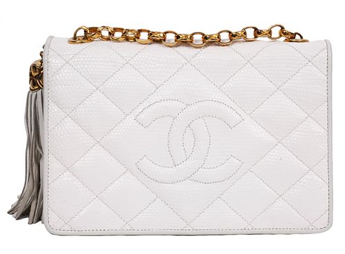 Chanel White Snakeskin Flap Bag Bijoux 1989