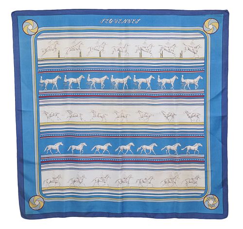 Hermes Sequence Blue Equestrian Scarf 90cm