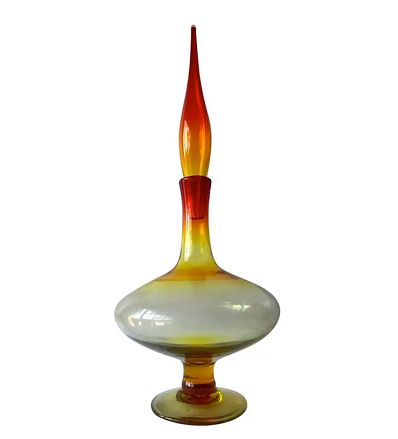 1960s Wayne Husted for Blenko Amberina Footed Decanter with Flame Stopper
