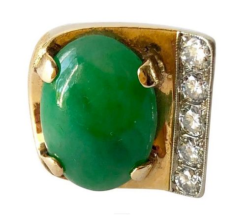 Gold Jade and Diamond Large Scale Gentleman's Pinky Ring