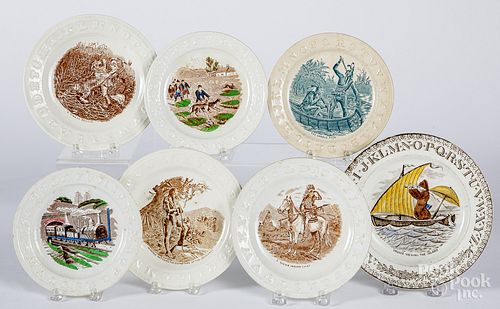 Seven Staffordshire ABC plates