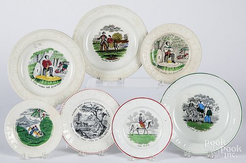 Seven Staffordshire ABC plates