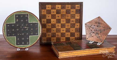 Four painted gameboards, early 20th c.