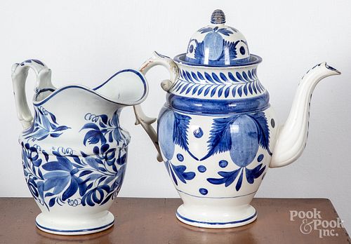 Pearlware coffeepot and pitcher