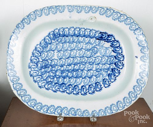 Blue spongeware platter