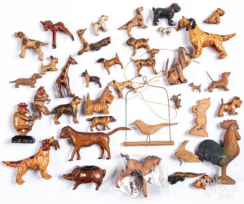 Collection of carved wood animals, 20th c.