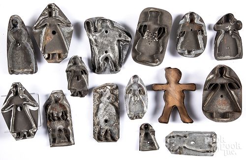 Fifteen tin cookie cutters, late 19th c.