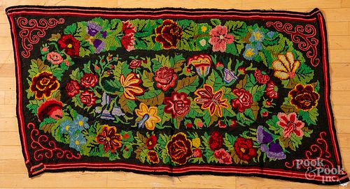 Floral hooked rug, early 20th