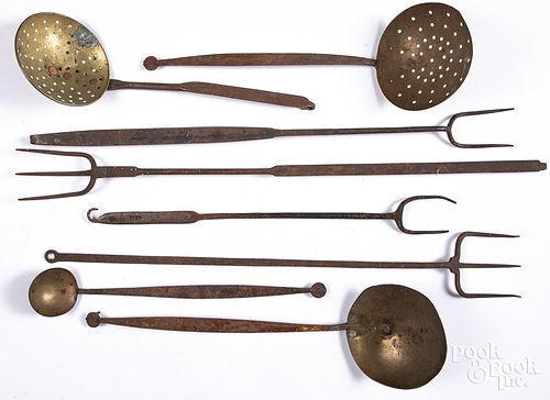 Wrought iron and brass utensils