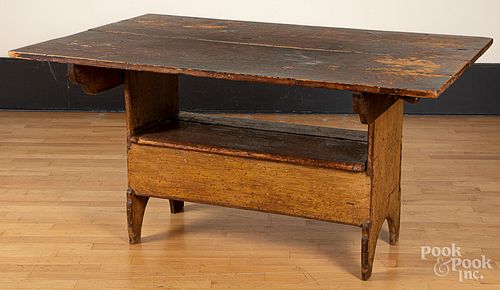 Painted pine bench table,19th c.