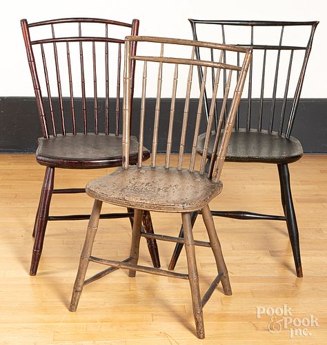 Three birdcage Windsor chairs, 19th c.