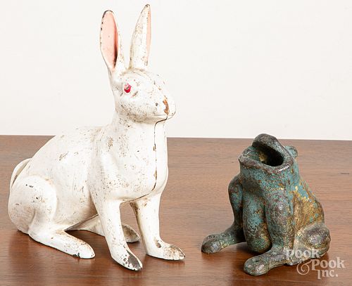Cast iron rabbit doorstop, together with a frog