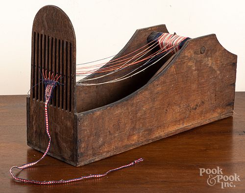 Oak tape loom, 19th c., 22" l.