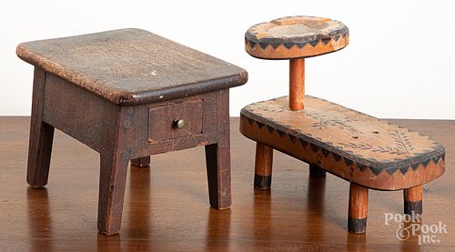 Walnut foot stool with drawer, etc.