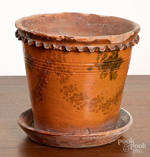 Large Pennsylvania redware flowerpot and undertray