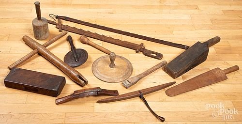 Wooden tools and implements to include trammel