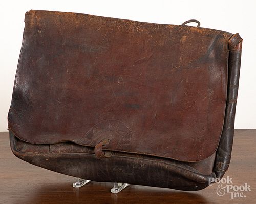 Early leather U.S. Mail pouch, 16" x 23".