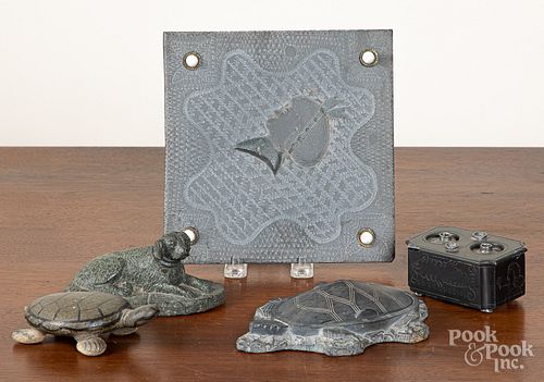 Group of carved slate and stone items