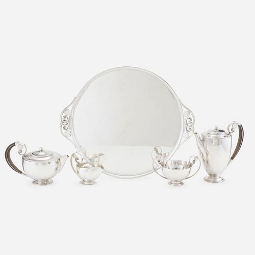 Johan Rohde, four-piece Schilling tea and coffee service with tray