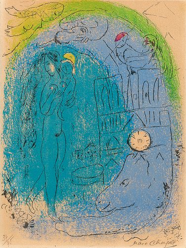 Marc Chagall (Russian/French, 1887-1985)      Mère et enfant devant Notre-Dame