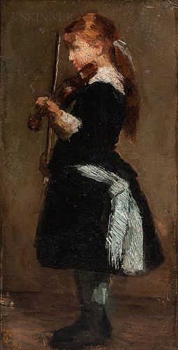 Attributed to William Morris Hunt (American, 1824-1879) or Henry Ossawa Tanner (American, 1859-1937), Girl with a Violin, Said to be Be