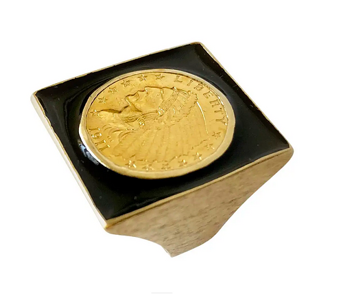 1911 Indian Head Quarter Eagle Gold Coin Enamel Ring