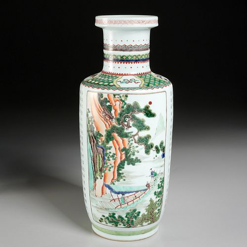 Chinese famille vert rouleau vase