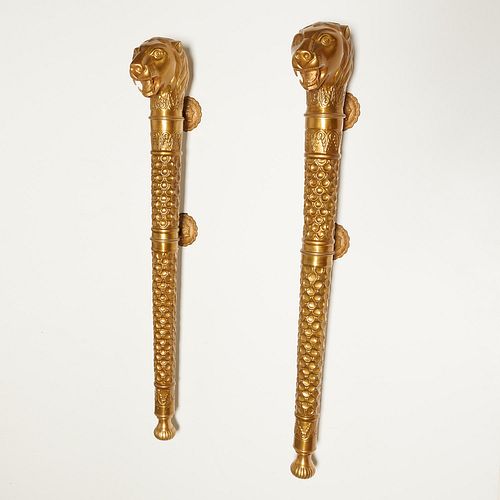 Pair large brass Mughal style lion head door pulls