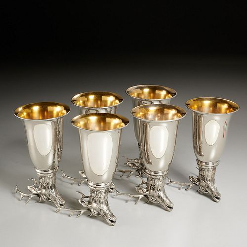(6) Gucci silver plated stag stirrup cups