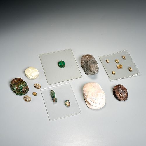 (16) Egyptian scarabs & (1) Amulet, ex-museum