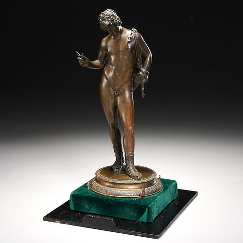 Roman style bronze figure of Narcissus, ex-museum