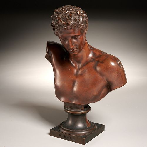 French bronze bust of Hermes, ex-museum