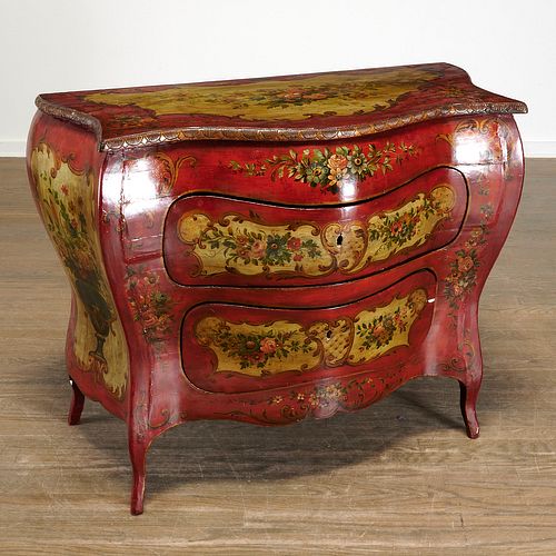 Venetian paint decorated bombe commode