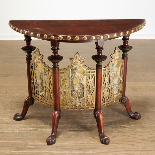Unusual Aesthetic style mahogany, brass console