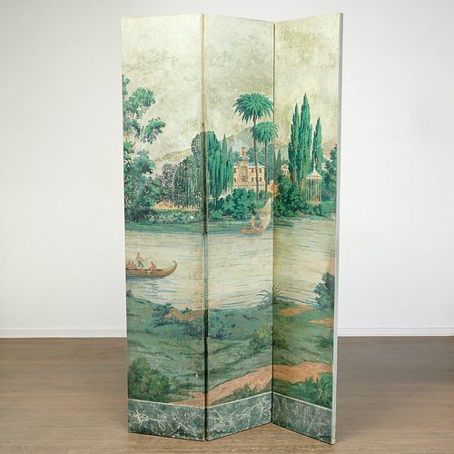 Zuber style scenic wallpaper three-panel screen
