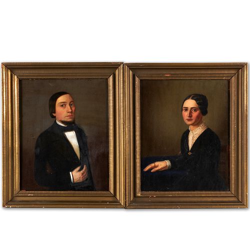 American School, pair portrait paintings