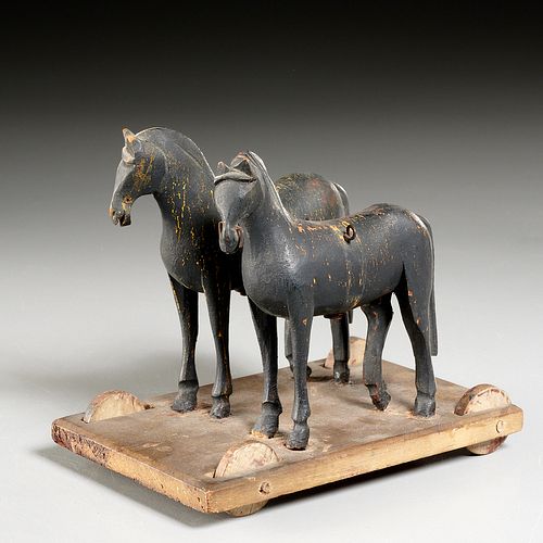American Folk Art pull toy, horse team