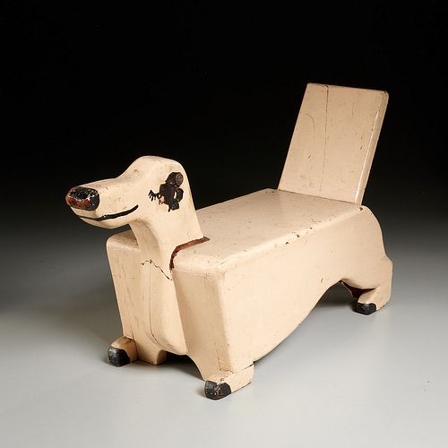 American Folk Art painted wood dachshund footstool