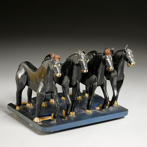 American Folk Art pull toy, four horse team