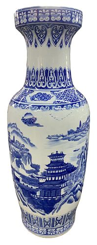 Asian Style Blue and White Floor Vase