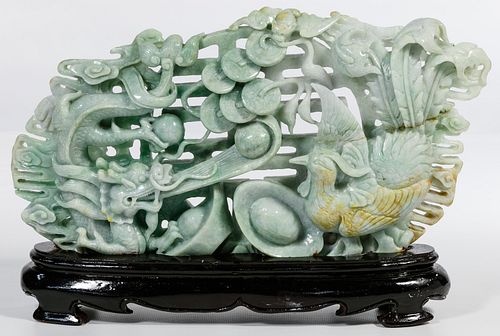 Chinese Jadeite Jade Phoenix and Dragon Carving
